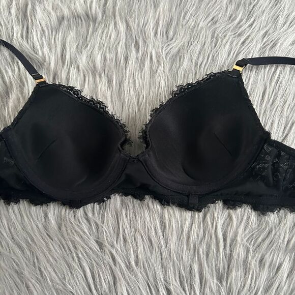 Aerie Push Up Bra Womens Size 34B Black Floral Lace Underwire Back Closure - Picture 5 of 7